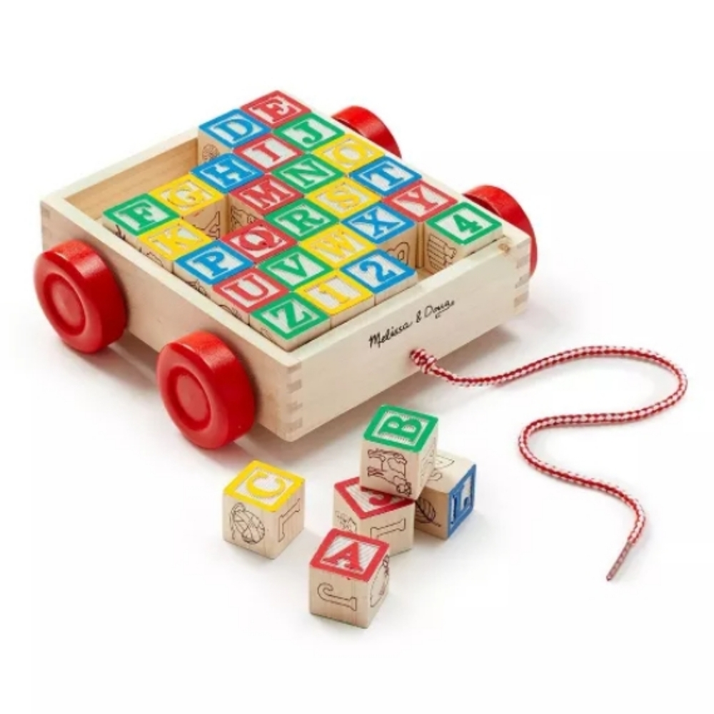 🎀Melissa & Doug Classic ABC Wooden Cart with 30 blocks